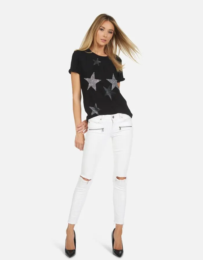 Women039s Edda X Crystal Multi Stars Black Lauren Moshi Short Sleeve
