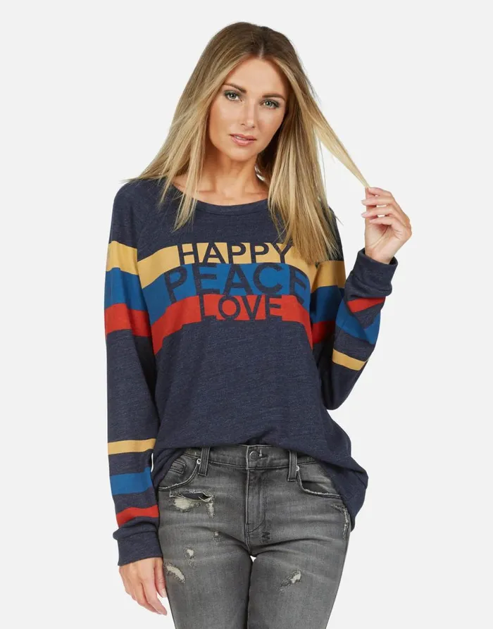 Women039s Everly Happy Peace Love Port Navy Lauren Moshi Long Sleeve