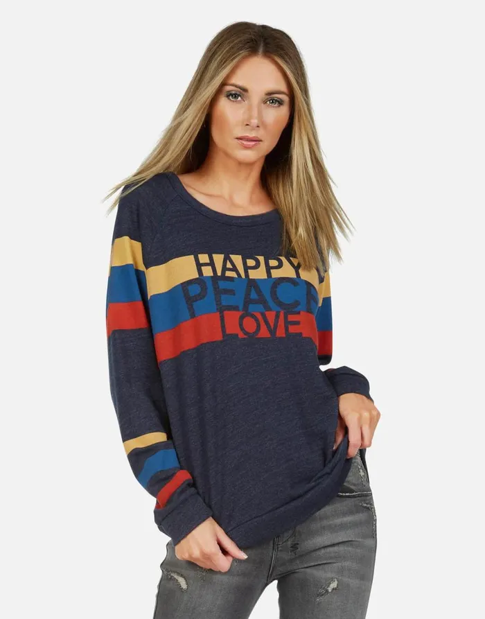 Women039s Everly Happy Peace Love Port Navy Lauren Moshi Long Sleeve