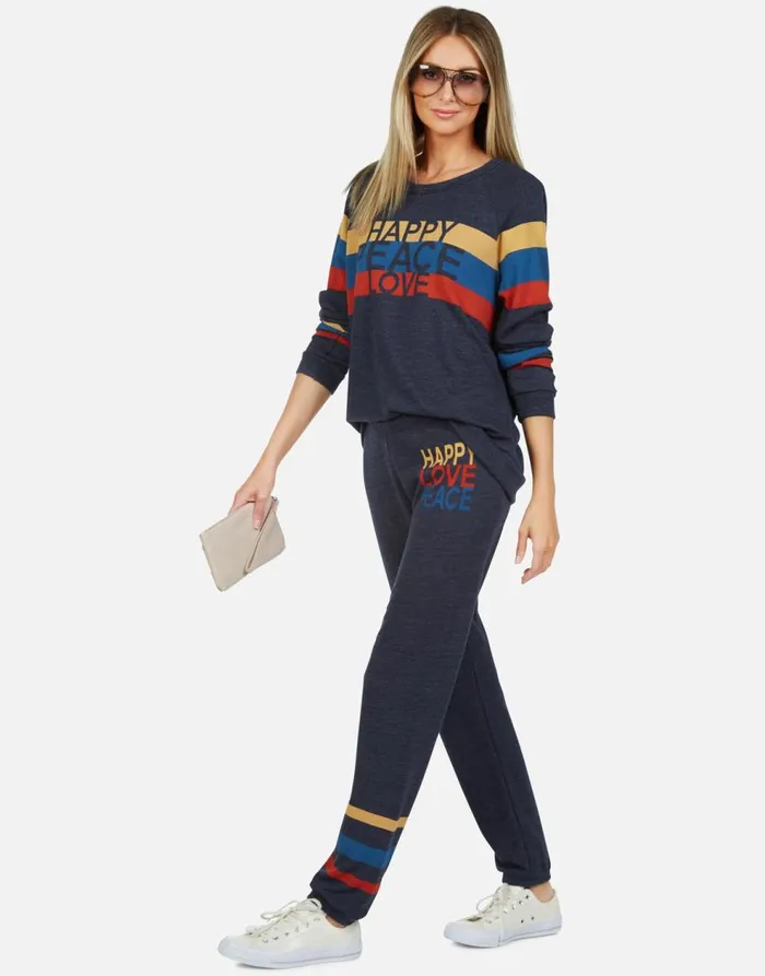 Women039s Everly Happy Peace Love Port Navy Lauren Moshi Long Sleeve