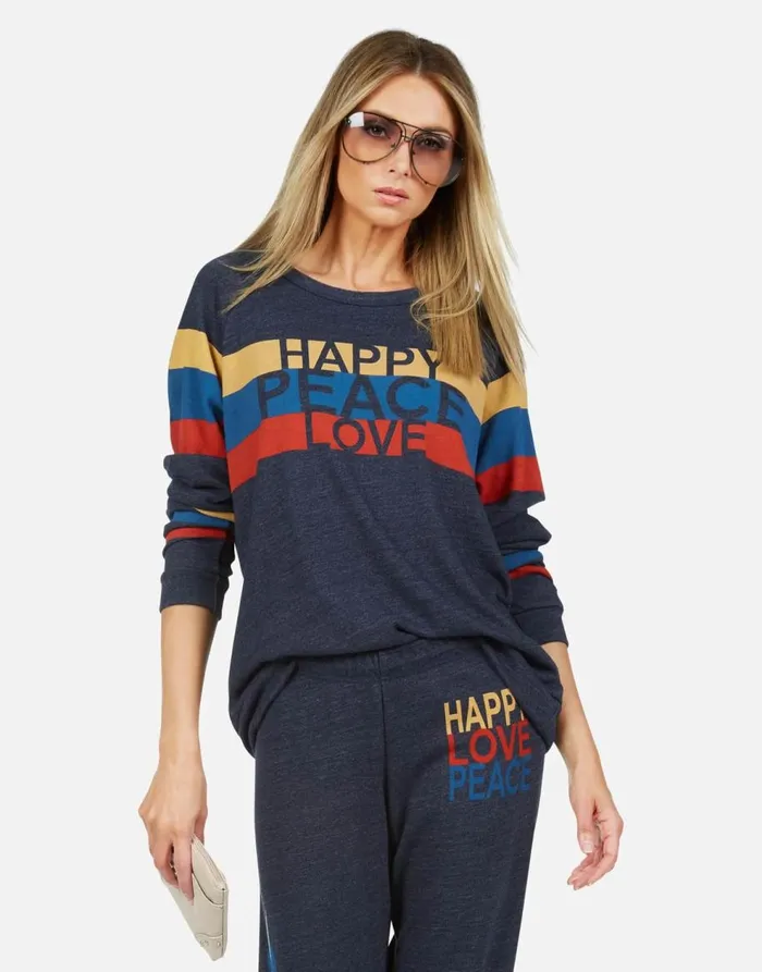 Women039s Everly Happy Peace Love Port Navy Lauren Moshi Long Sleeve