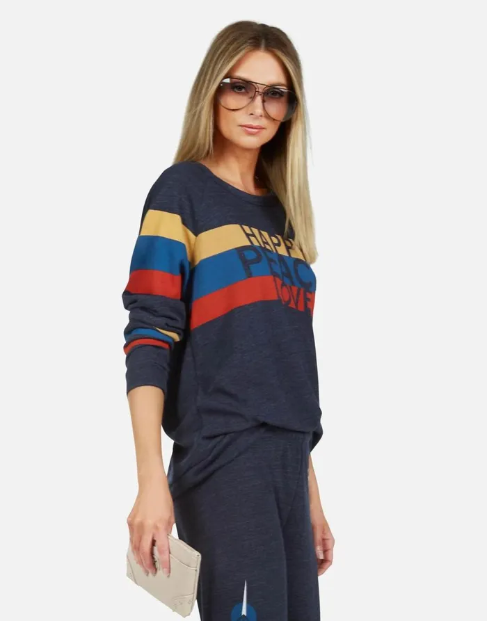 Women039s Everly Happy Peace Love Port Navy Lauren Moshi Long Sleeve