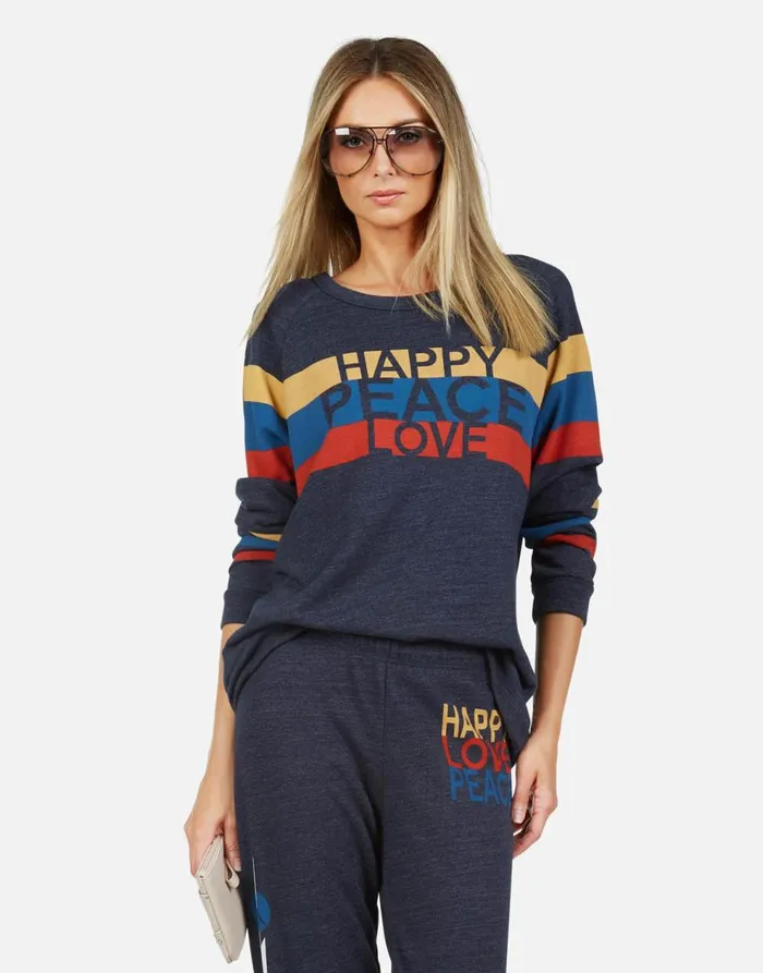 Women039s Everly Happy Peace Love Port Navy Lauren Moshi Long Sleeve