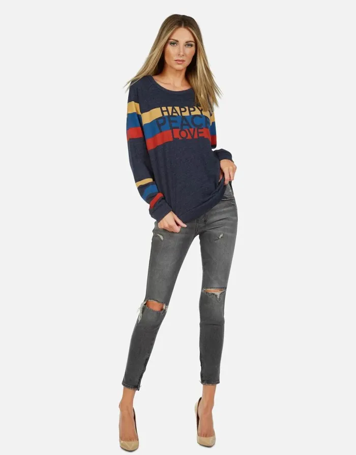 Women039s Everly Happy Peace Love Port Navy Lauren Moshi Long Sleeve