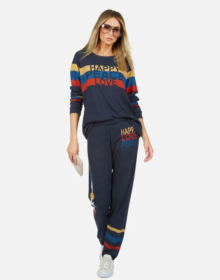 Women039s Everly Happy Peace Love Port Navy Lauren Moshi Long Sleeve