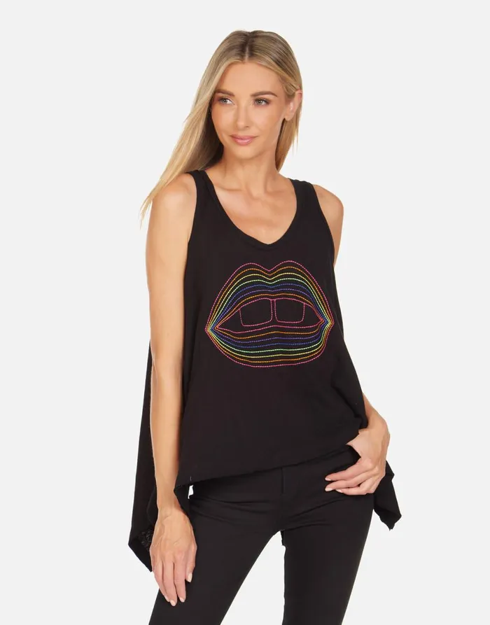Women039s Gladys Rainbow Lip Outline Black Lauren Moshi Tanks