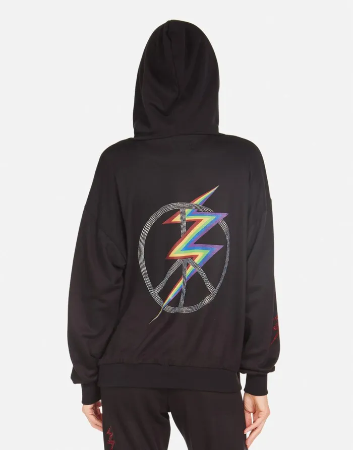 Women039s Harmony Crystal Lightning Peace Black Lauren Moshi Hoodies