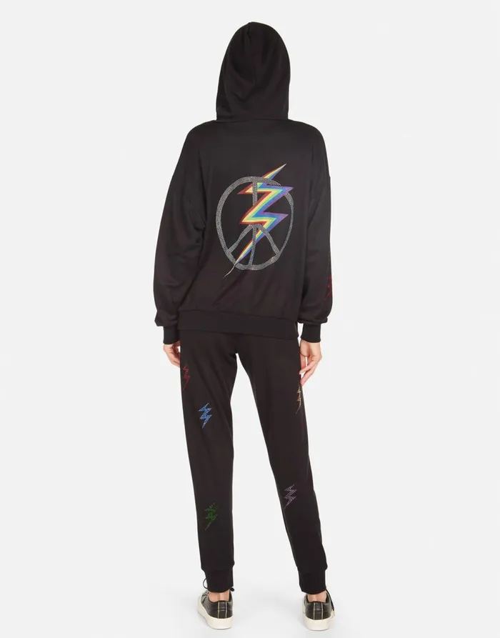 Women039s Harmony Crystal Lightning Peace Black Lauren Moshi Hoodies