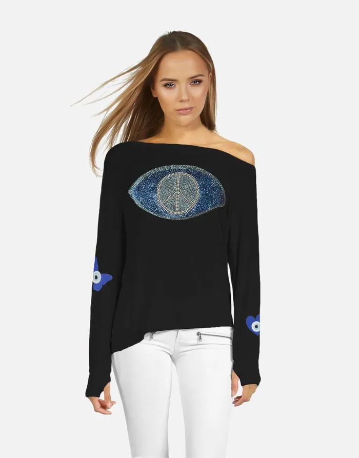 Women039s Krista Peace Evil Eye Black Lauren Moshi Long Sleeve