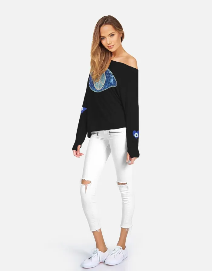 Women039s Krista Peace Evil Eye Black Lauren Moshi Long Sleeve