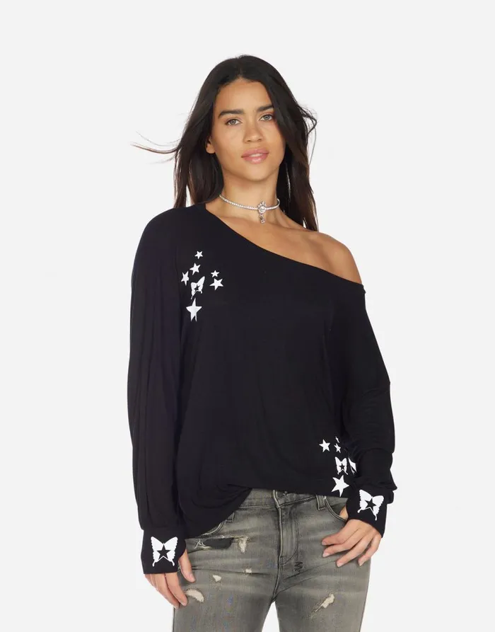 Women039s Krista Rock Star Butterfly Black Lauren Moshi Long Sleeve