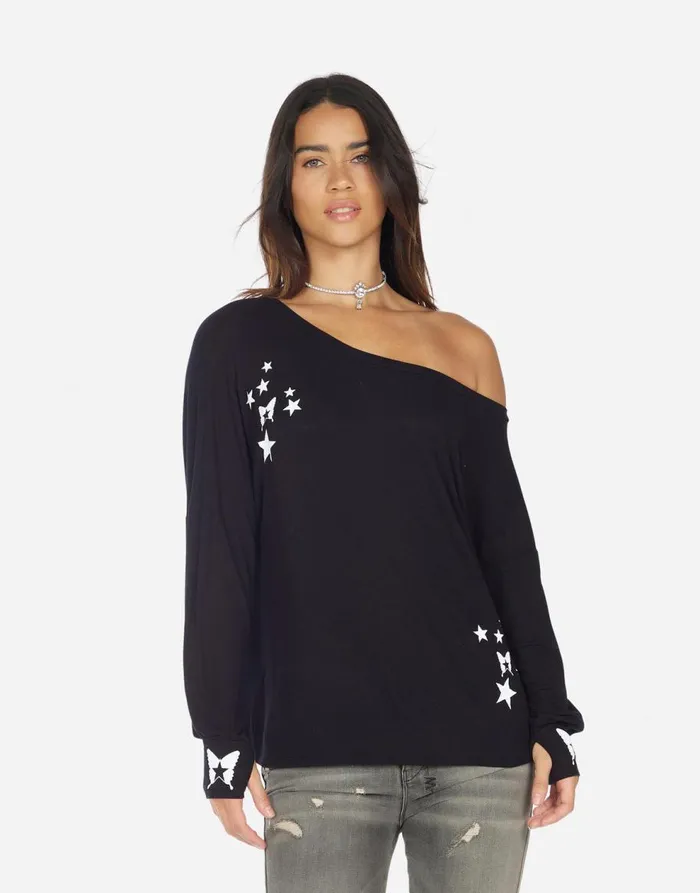 Women039s Krista Rock Star Butterfly Black Lauren Moshi Long Sleeve