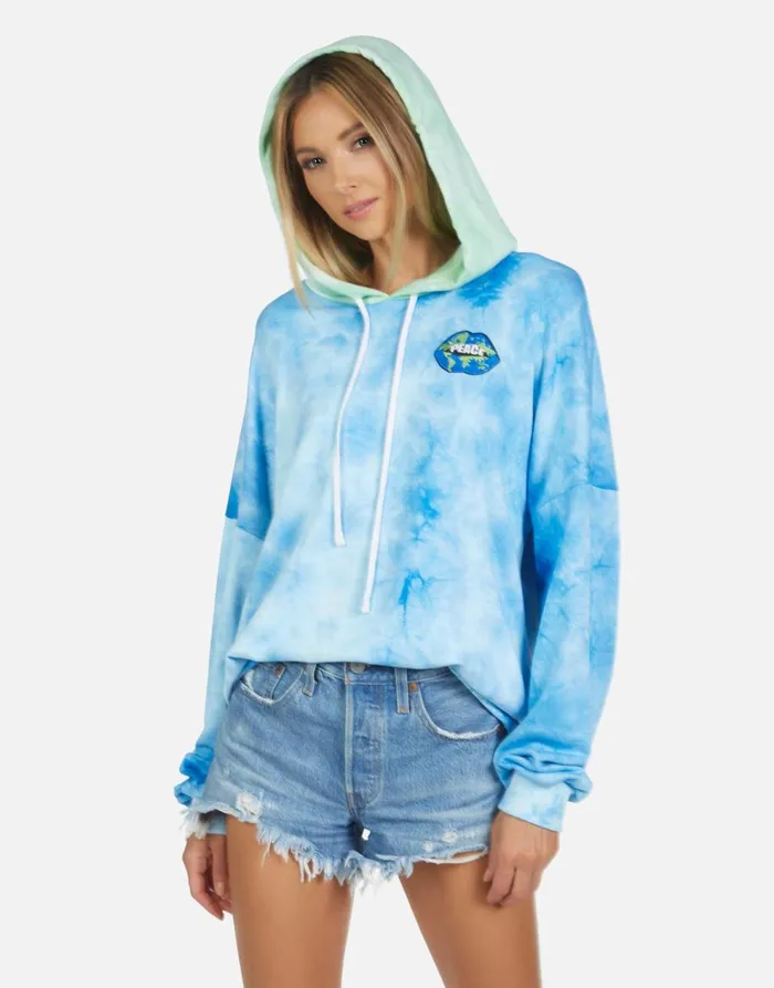 Women039s Lila World Peace Lips Blue Clouds Neon Lauren Moshi Hoodies