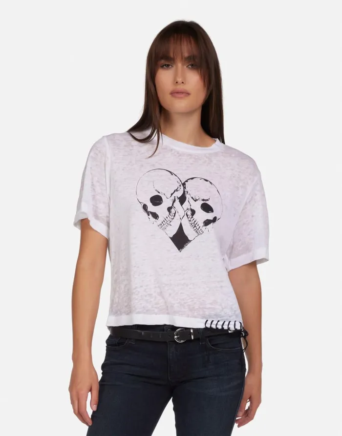 Women039s Linnea Skull Heart White Burnout Lauren Moshi Short Sleeve