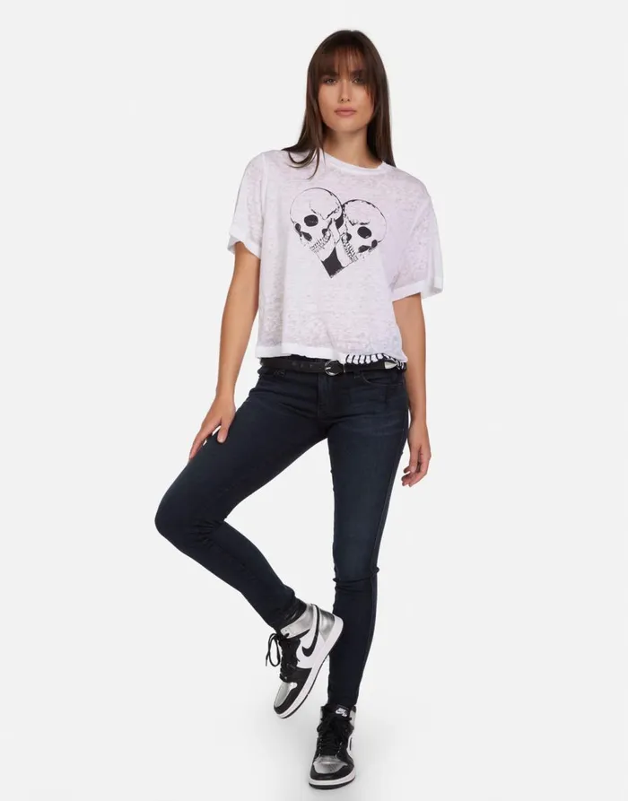 Women039s Linnea Skull Heart White Burnout Lauren Moshi Short Sleeve