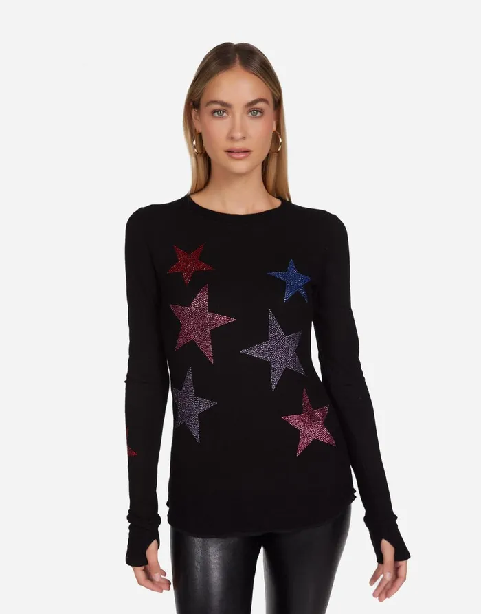 Women039s McKinley Color Crystal Multi Stars Black Lauren Moshi Long Sleeve