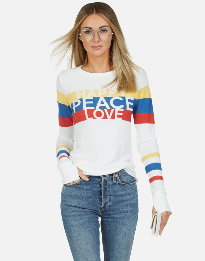 Women039s McKinley Happy Peace Love Milk Lauren Moshi Long Sleeve