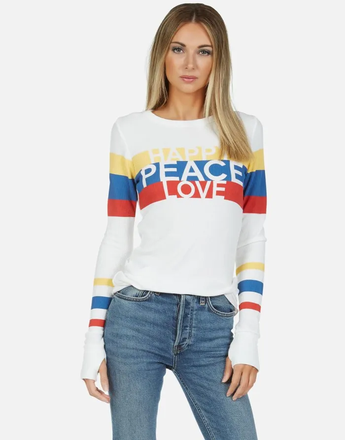 Women039s McKinley Happy Peace Love Milk Lauren Moshi Long Sleeve
