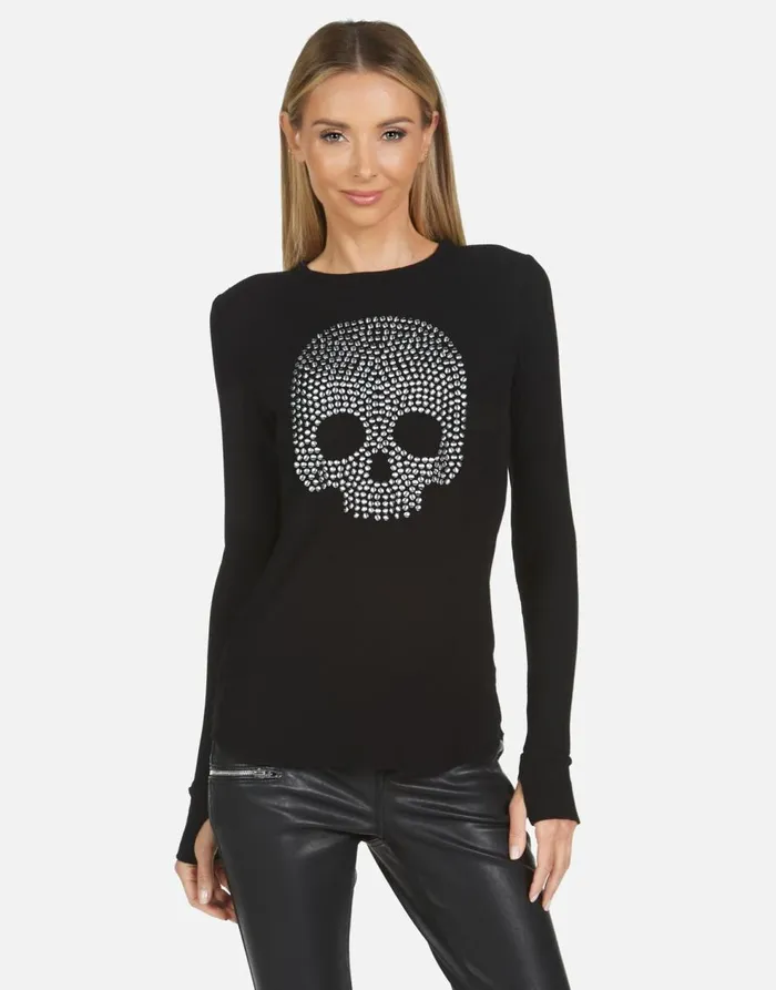 Women039s McKinley X Nailhead Skull Black Lauren Moshi Long Sleeve