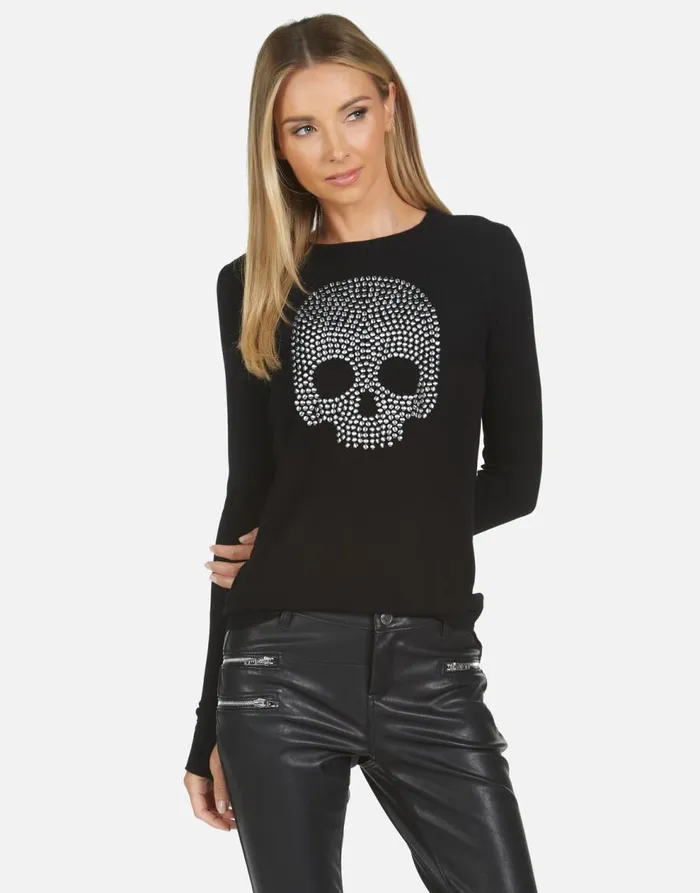 Women039s McKinley X Nailhead Skull Black Lauren Moshi Long Sleeve