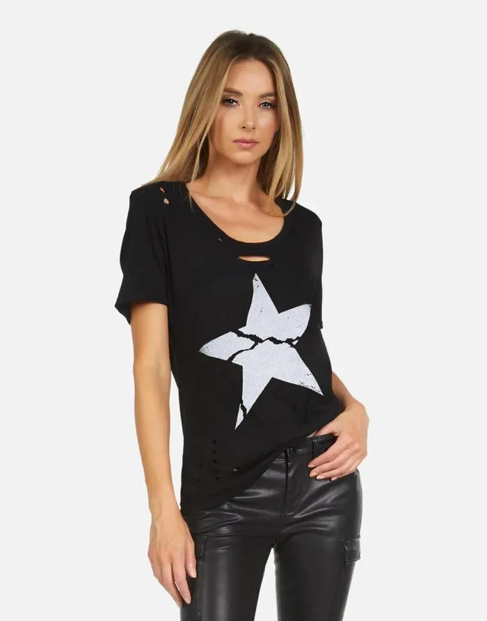 Women039s Myra X Cracked Star Black Lauren Moshi Short Sleeve