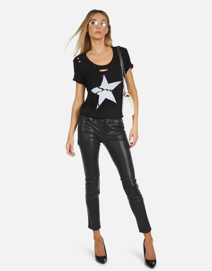 Women039s Myra X Cracked Star Black Lauren Moshi Short Sleeve