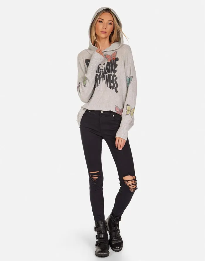 Women039s Namiko Crystal Love Butterfly Heather Grey Lauren Moshi Sweaters and Knits