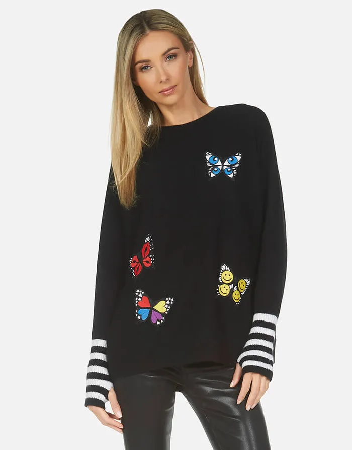 Women039s Paloma Butterfly Patches Blackcreme Lauren Moshi Sweaters and Knits Women039s Paloma Butterfly Patches Blackcreme Lauren Moshi Sweaters and Knits