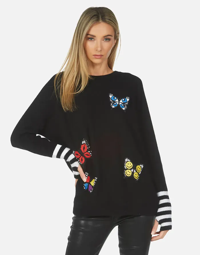 Women039s Paloma Butterfly Patches Blackcreme Lauren Moshi Sweaters and Knits