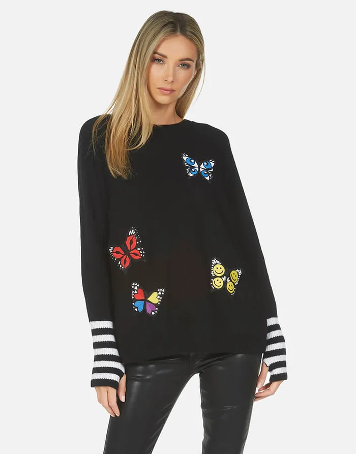 Women039s Paloma Butterfly Patches Blackcreme Lauren Moshi Sweaters and Knits