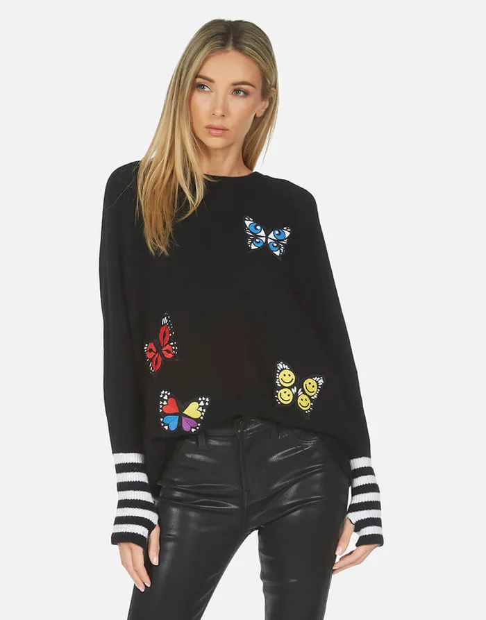Women039s Paloma Butterfly Patches Blackcreme Lauren Moshi Sweaters and Knits
