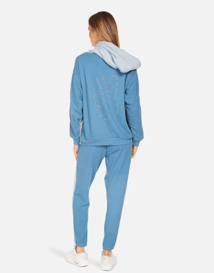 Women039s Stephanie X Neon Stud Peace Dusty Blue Teal Sky Lauren Moshi Hoodies