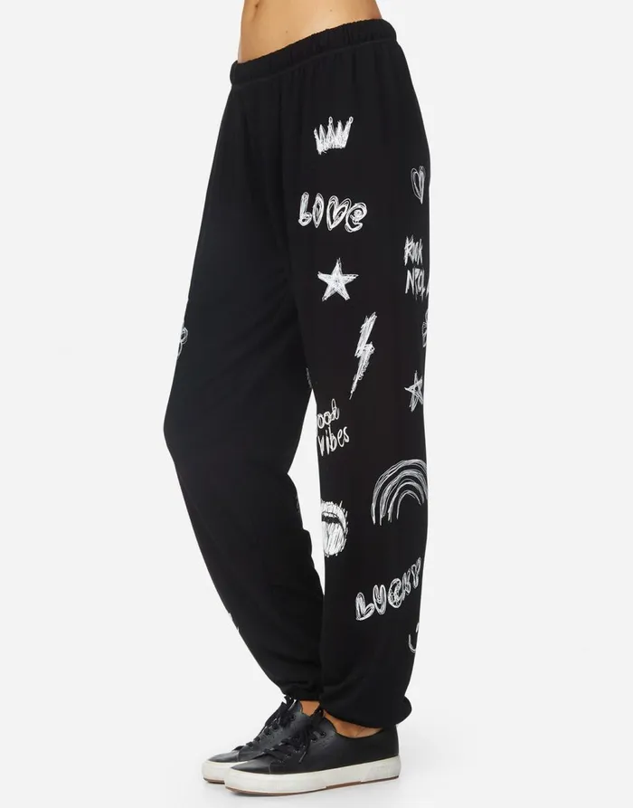 Women039s Tanzy Doodle Elements Black Lauren Moshi Long Sweatpants