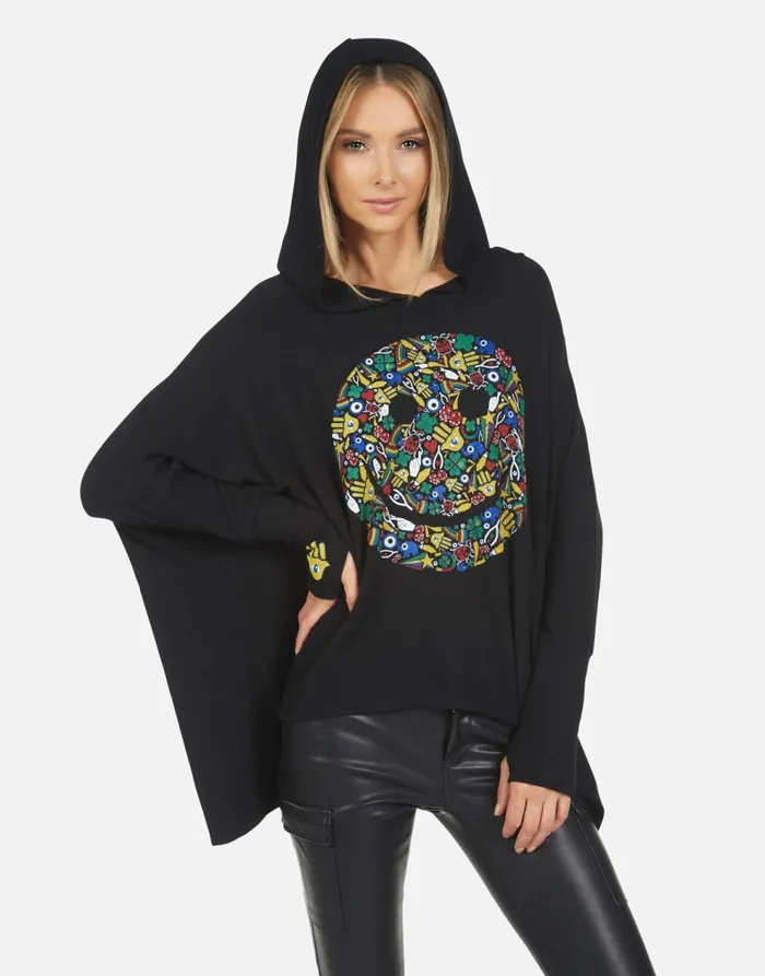 Women039s Wilma Lucky Happy Face Black Lauren Moshi Hoodies