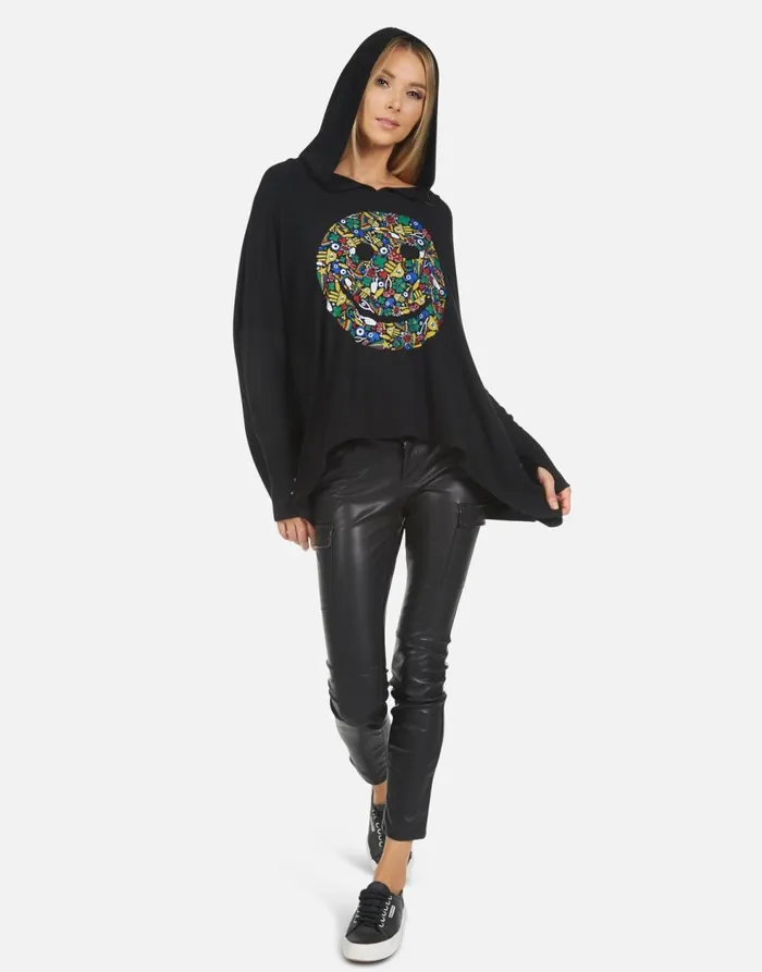 Women039s Wilma Lucky Happy Face Black Lauren Moshi Hoodies