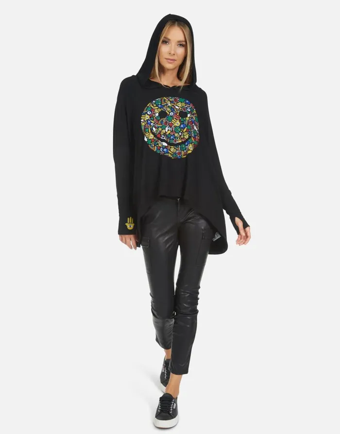 Women039s Wilma Lucky Happy Face Black Lauren Moshi Hoodies