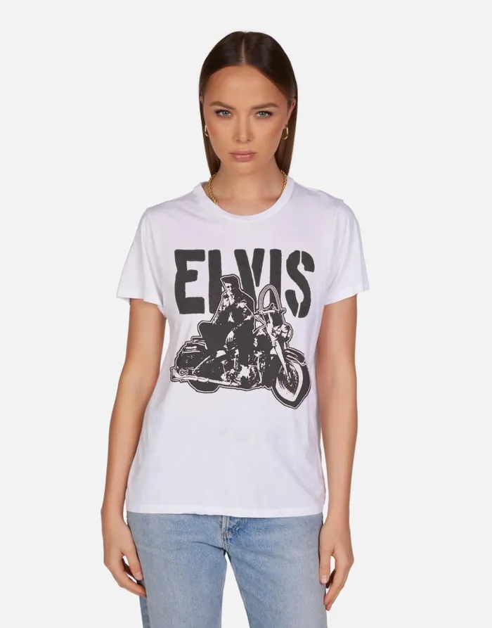 Women039s Wolf X Vintage Elvis White Lauren Moshi Short Sleeve
