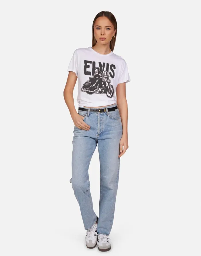 Women039s Wolf X Vintage Elvis White Lauren Moshi Short Sleeve