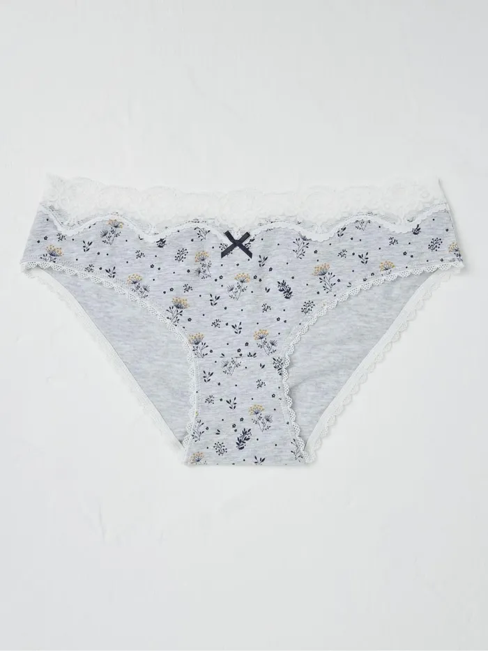 Women 3 For 2 Underwear Fat Face Florence Grey Floral Mini Knickers