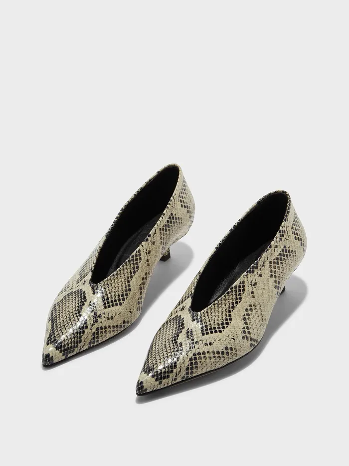 Women Aeyde CLARA Creamy Snake Pointed Toe Pump Aeyde Pumps