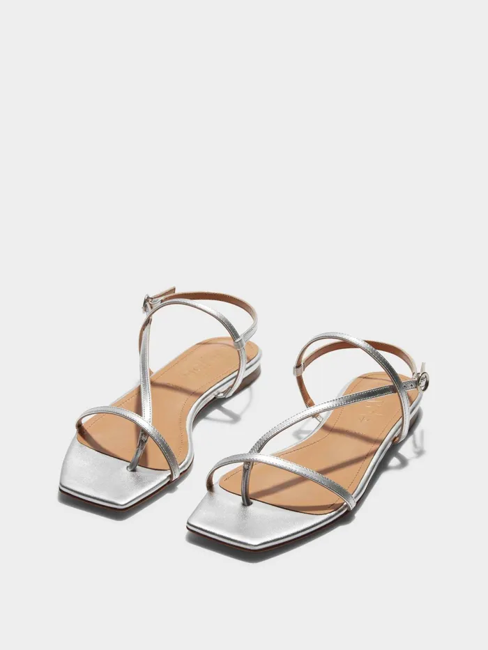 Women Aeyde ELLA Silver Leather Flat Sandal Aeyde Flat Sandals
