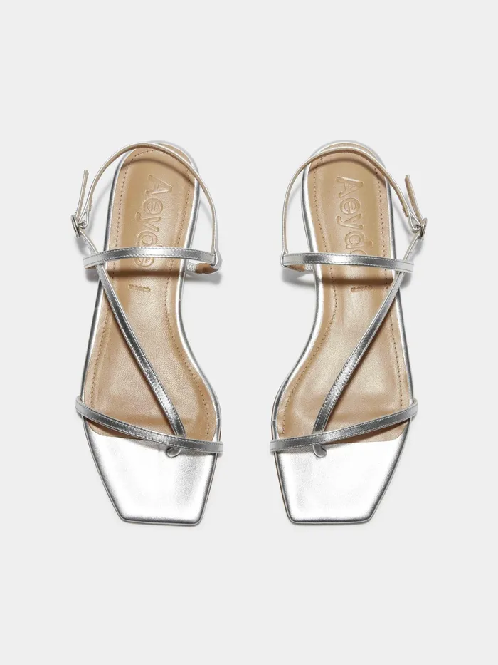 Women Aeyde ELLA Silver Leather Flat Sandal Aeyde Flat Sandals
