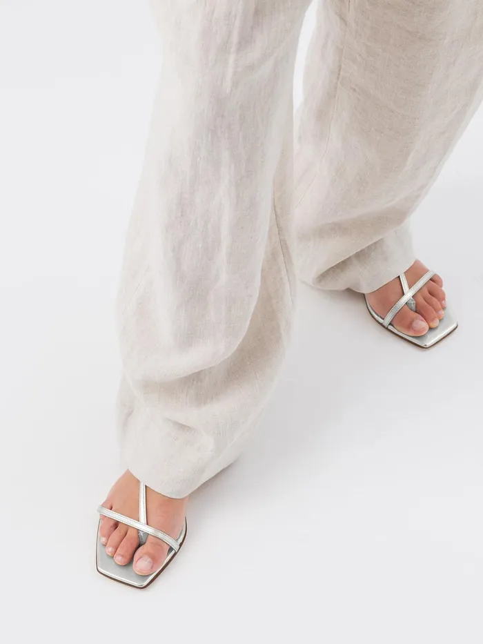 Women Aeyde ELLA Silver Leather Flat Sandal Aeyde Flat Sandals