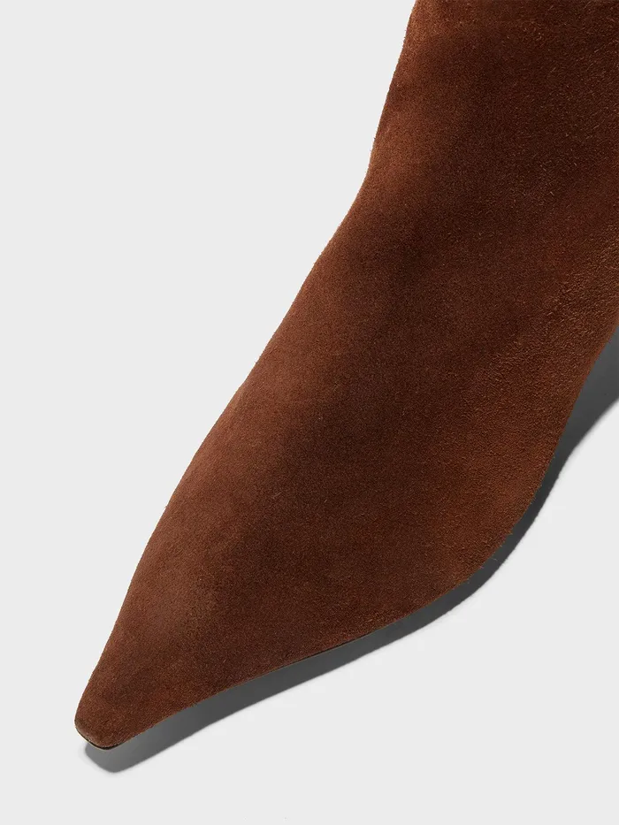 Women Aeyde ZAZIE Brown Suede Kitten Heel KneeHigh Boot Aeyde KneeHigh Boots