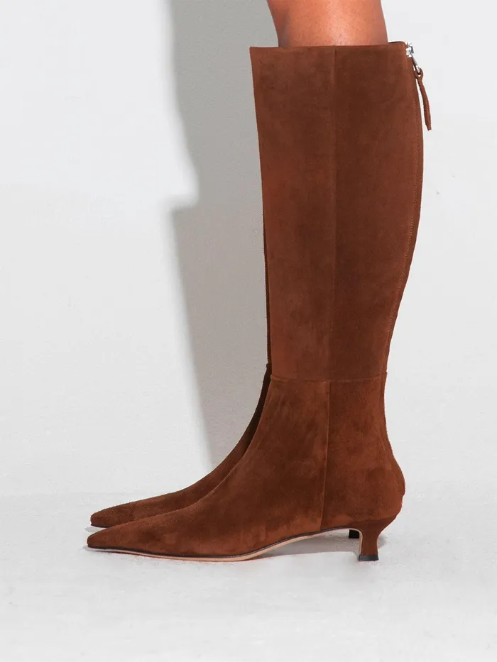 Women Aeyde ZAZIE Brown Suede Kitten Heel KneeHigh Boot Aeyde KneeHigh Boots