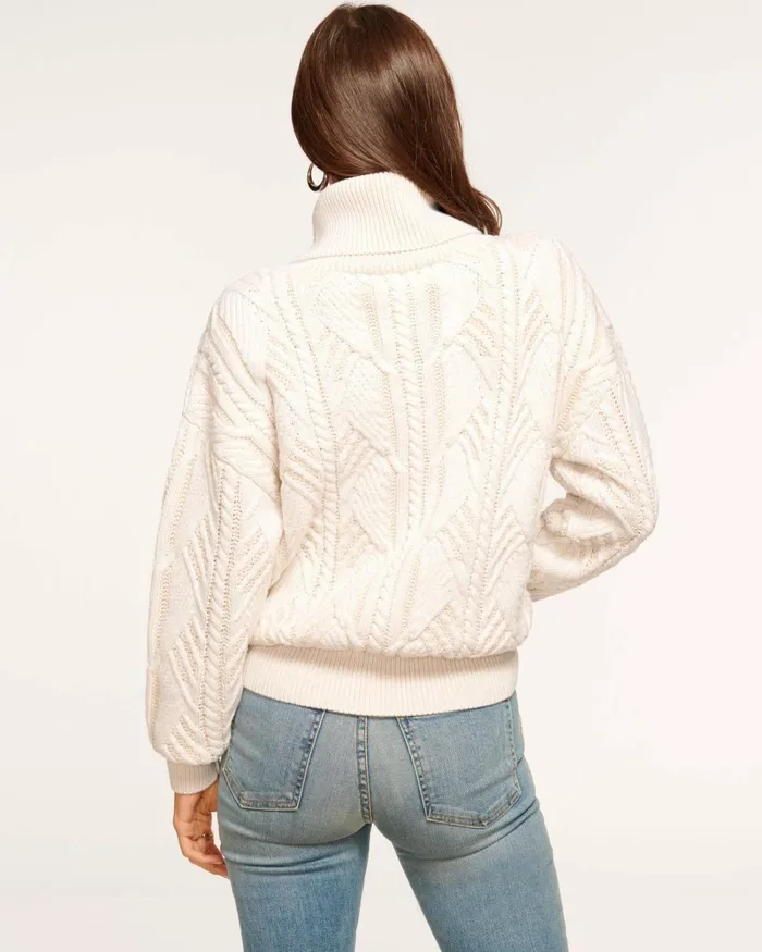 Women Annabelle Embellished Turtleneck Sweater Ivory Bedazzled Ramy Brook Tops