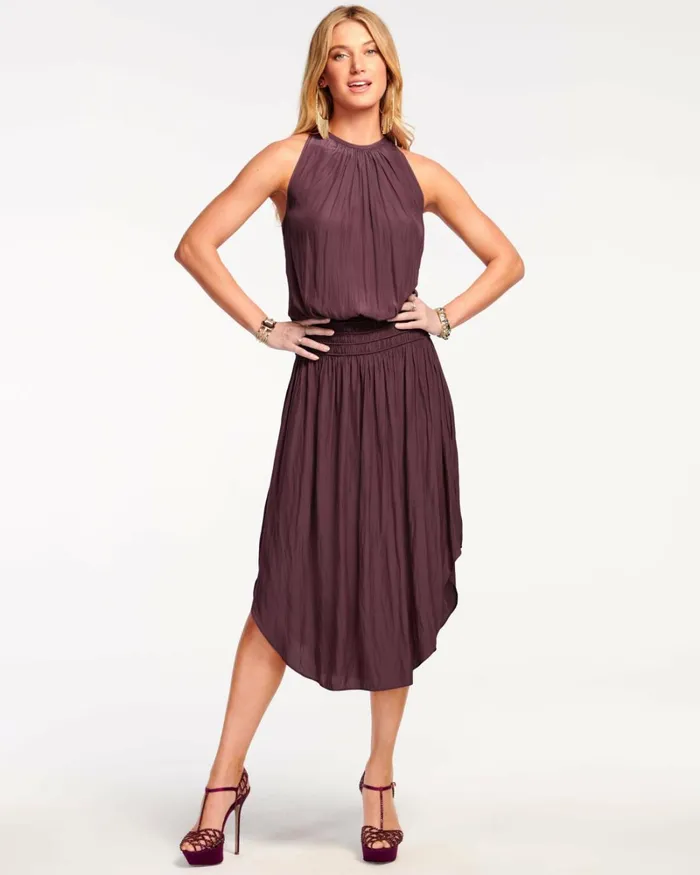 Women Audrey Smocked Midi Dress Cabernet Ramy Brook Dresses Women Audrey Smocked Midi Dress Cabernet Ramy Brook Dresses