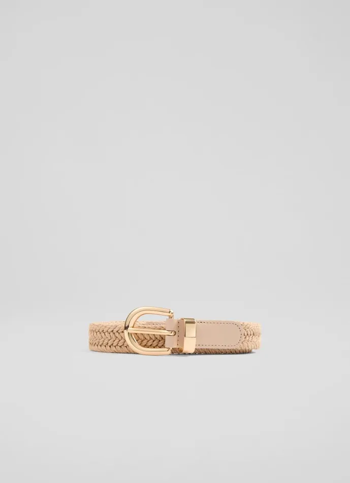 Women Belts LKBennett Griffen Latte Woven Linen Belt
