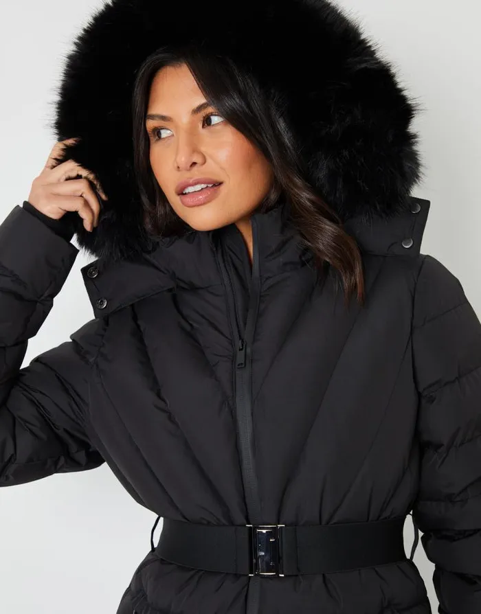 Women Black Belted Puffer Ski Jacket Threadbare Coats Women Black Belted Puffer Ski Jacket Threadbare Coats