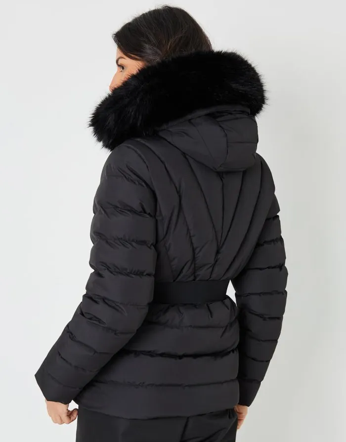 Women Black Belted Puffer Ski Jacket Threadbare Coats Women Black Belted Puffer Ski Jacket Threadbare Coats